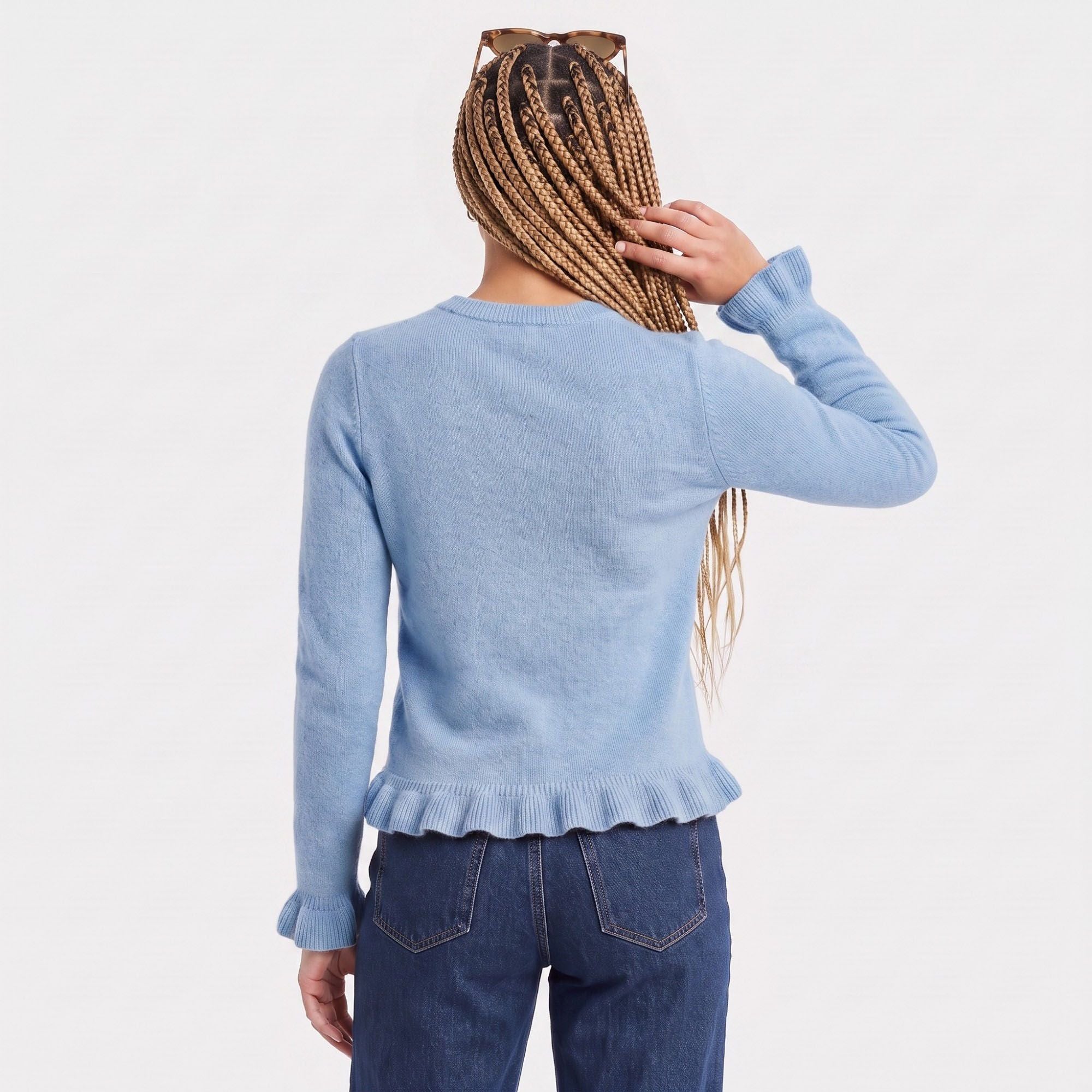 Ruffle Hem Crew Neck Long Sleeve Knit Sweater