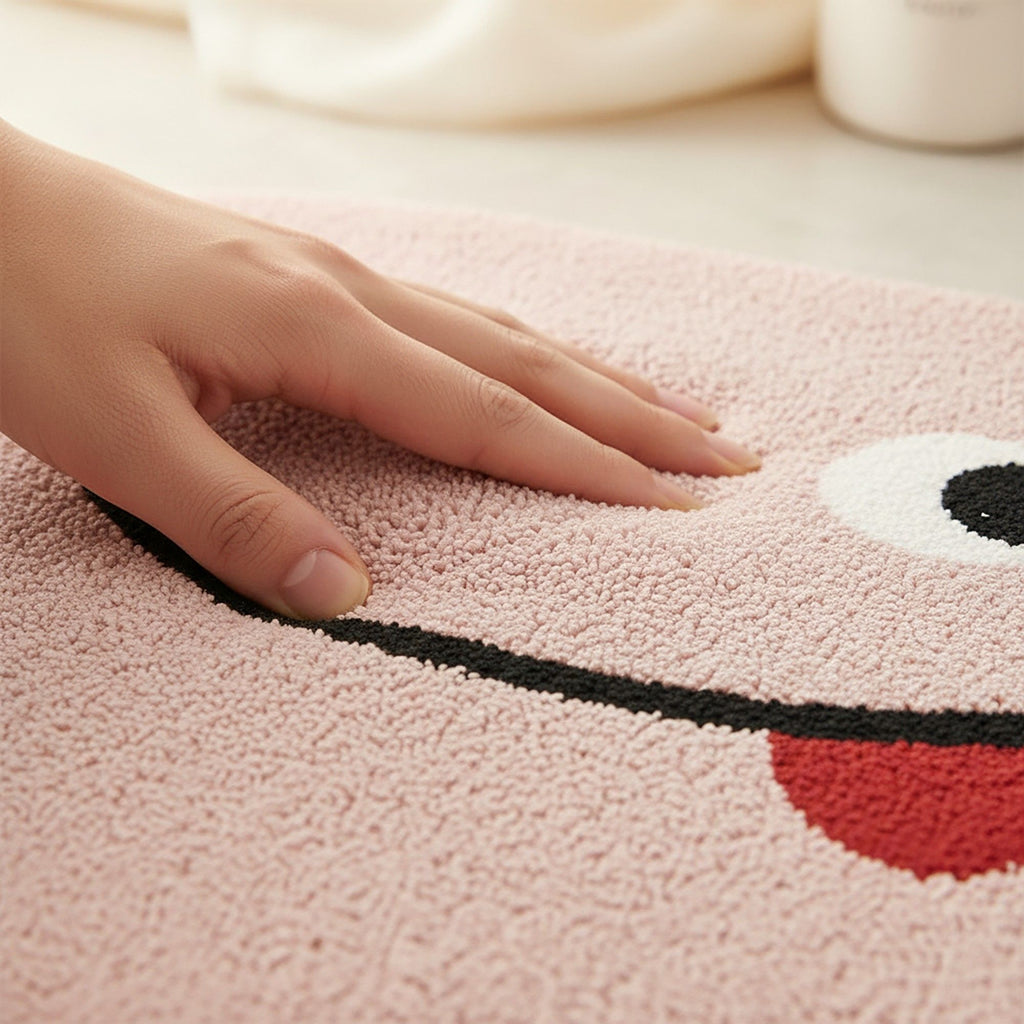 Cute Cartoon Face Tufted Floor Mat Soft Plush Non Slip Backing Decorative Indoor Rug for Entryway Bathroom Bedroom Kids Room