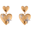 Gold Tone Heart Dangle Fashion Earrings with Silver Star Accents