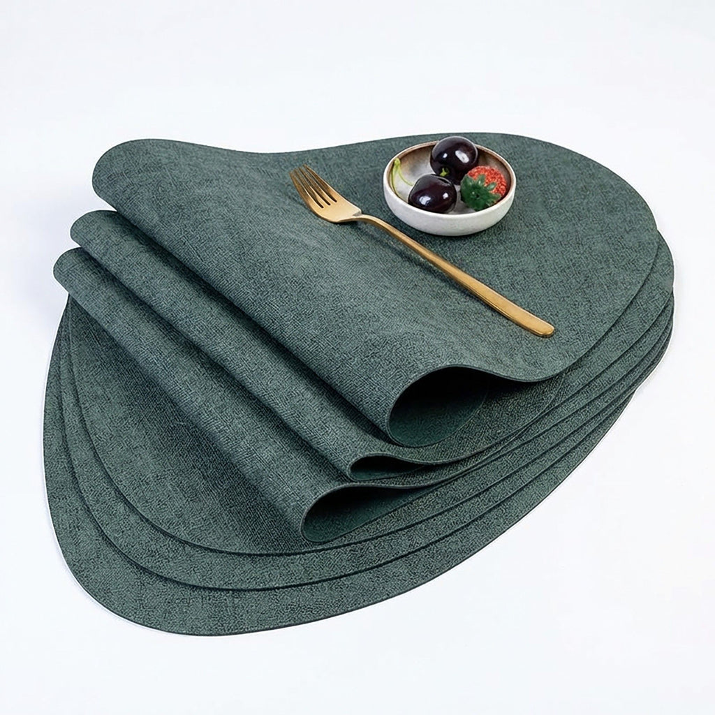 6 Piece Faux Linen Textured Placemat Set Waterproof Heat Resistant Irregular Table Mats