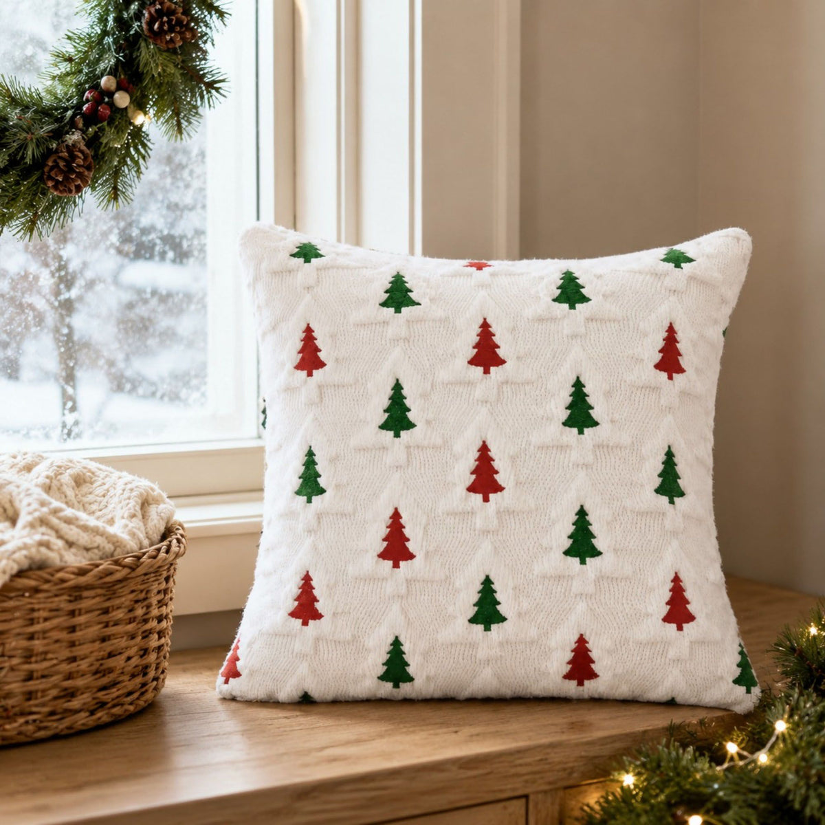 2 Pack Christmas Tree Pom Pom Decorative Throw Pillow Covers