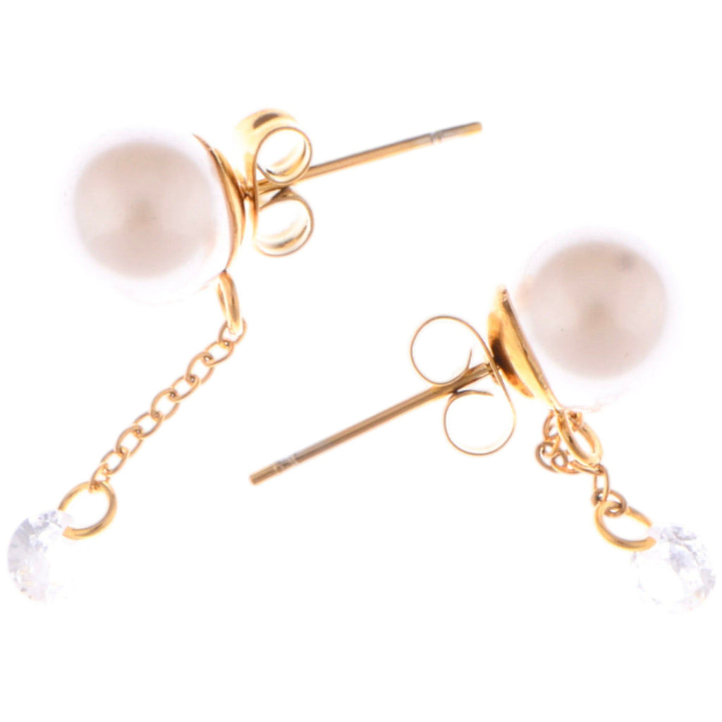 Teardrop Crystal and Pearl Dangle Earrings with Delicate Chain
