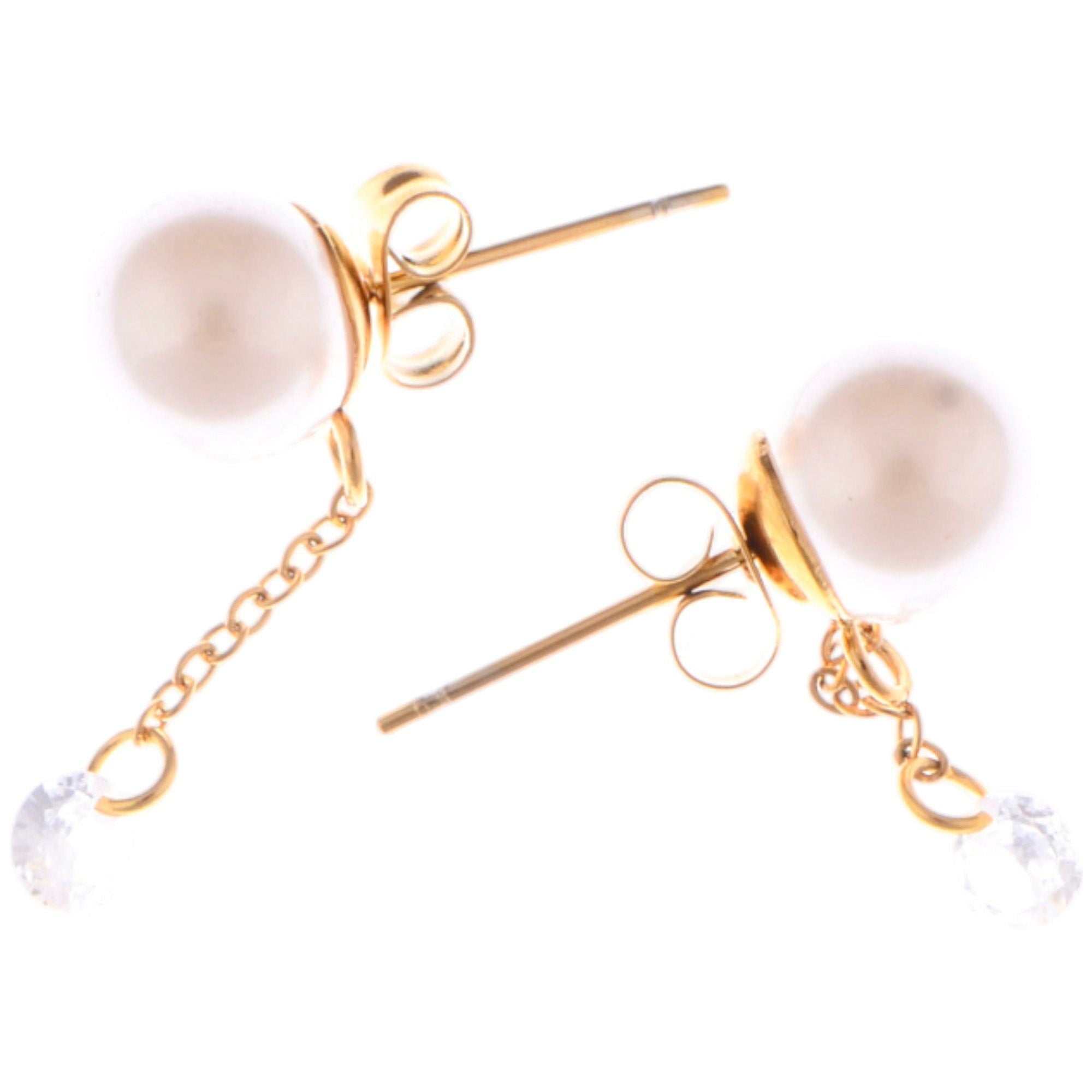 Teardrop Crystal and Pearl Dangle Earrings with Delicate Chain
