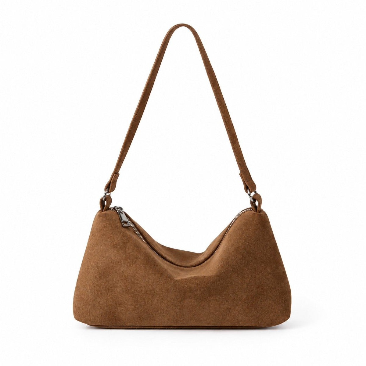 Faux Suede Hobo Shoulder Bag with Zip Closure and Interior Pockets