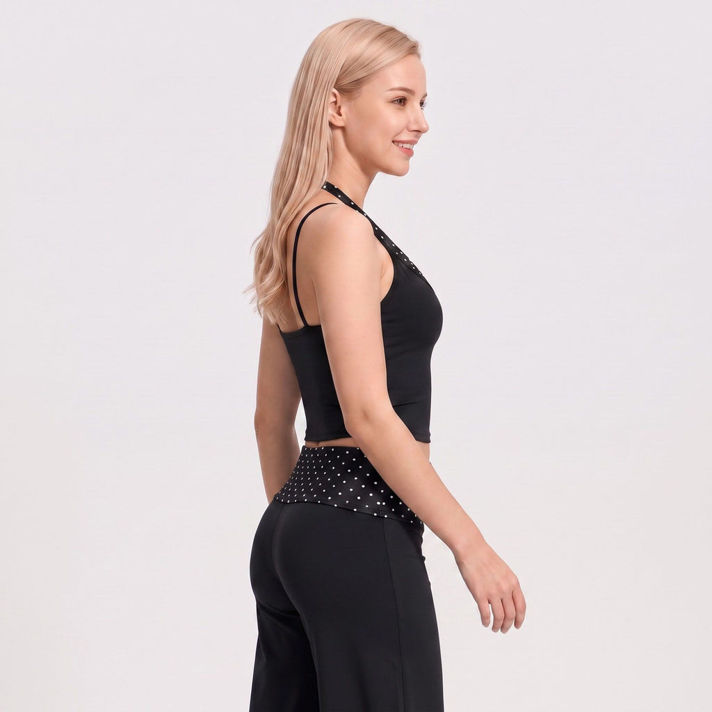 Layered Polka Dot Halter Cropped Active Tank Top with Slim Straps for Yoga and Athleisure