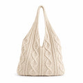 Cable Knit Shoulder Tote Bag Soft Textured Slouchy Lightweight Everyday Carryall