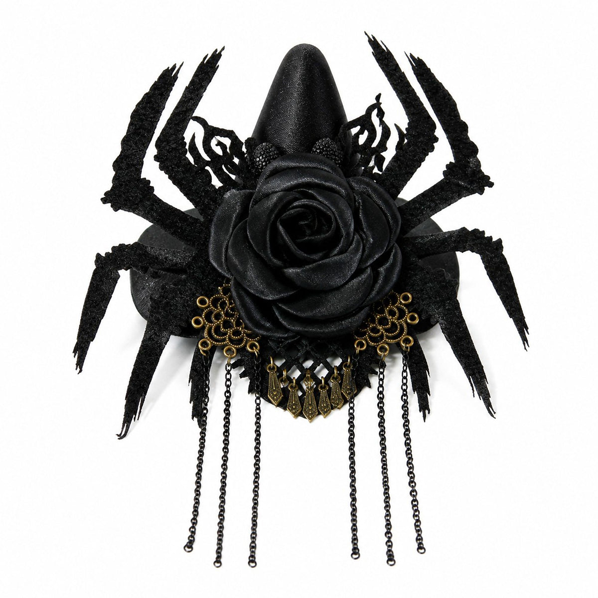 Halloween Mini Witch Hat Hair Clip with Spider Rose and Chains
