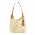 Woven Paper Fiber Shoulder Tote Bag Large Capacity Crochet Handbag with Tassel Accent