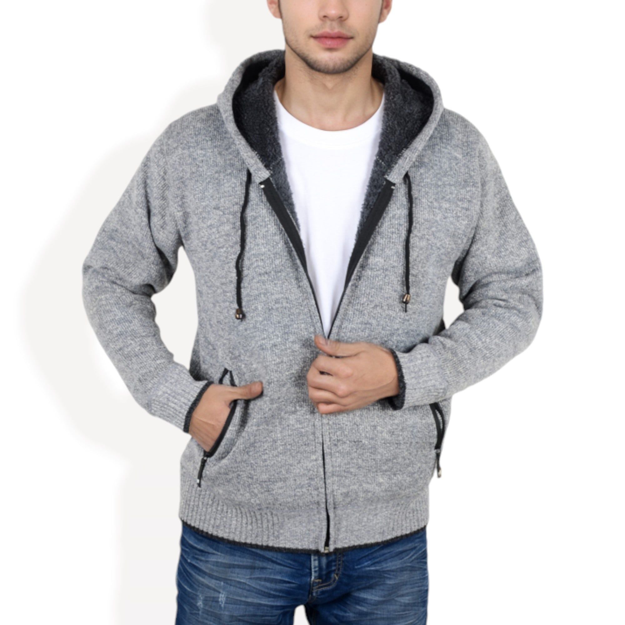Anna-Kaci Men's Zip-Up Hooded Fleece Jacket with Adjustable Drawstrings and Front Pockets