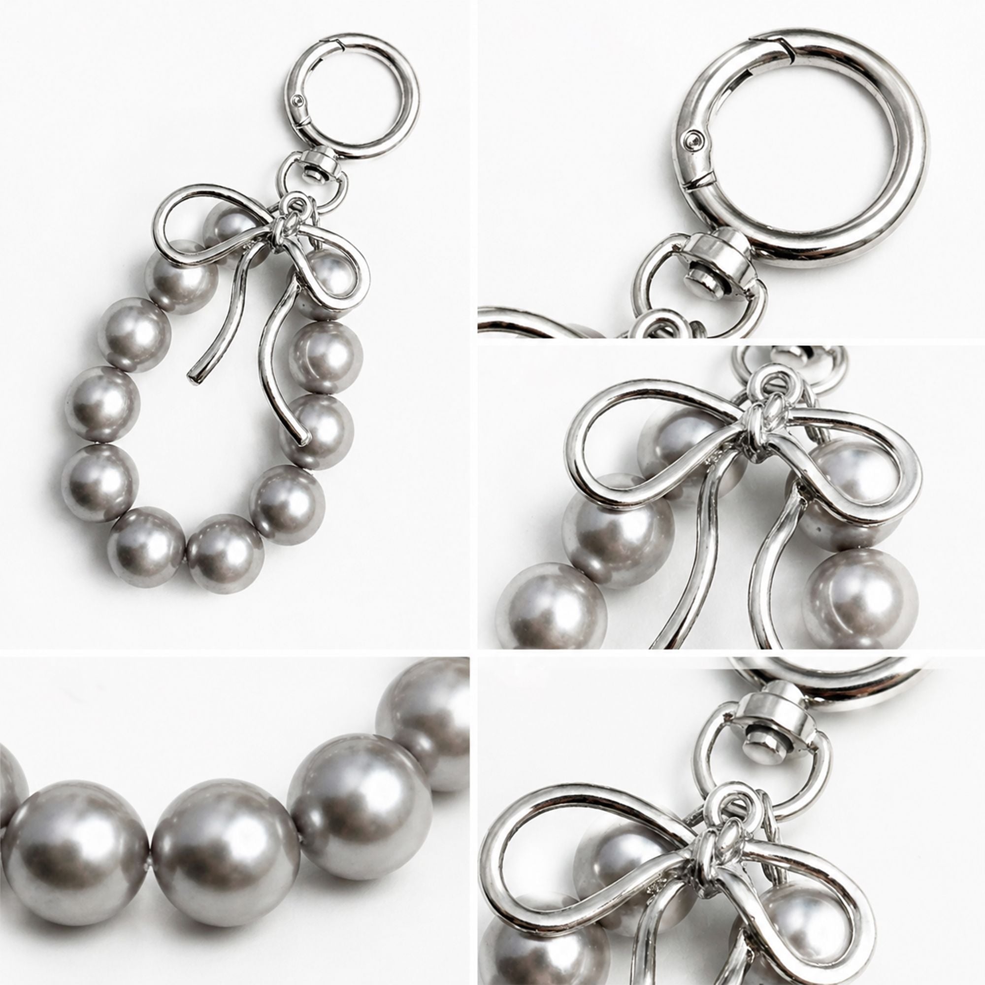 Beaded Bow Keychain with Round Bead Loop and Metal Clip Bag Charm