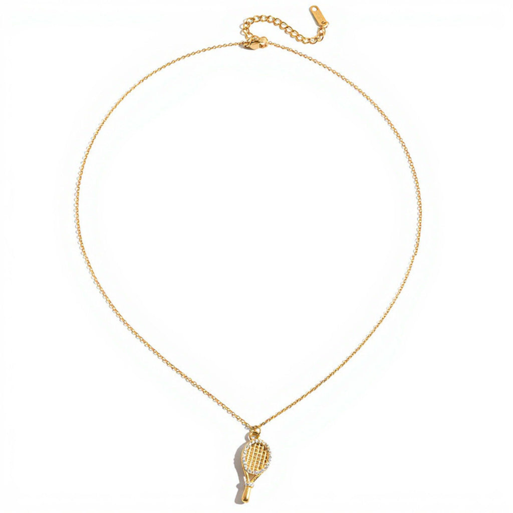 Women's Tennis Racket Pendant Necklace with Delicate Chain and Sparkling Detailed Racket Charm for Subtle Sporty Elegance