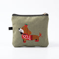 Embroidered Dachshund Zipper Pouch Small Cosmetic Bag Coin Purse Organizer