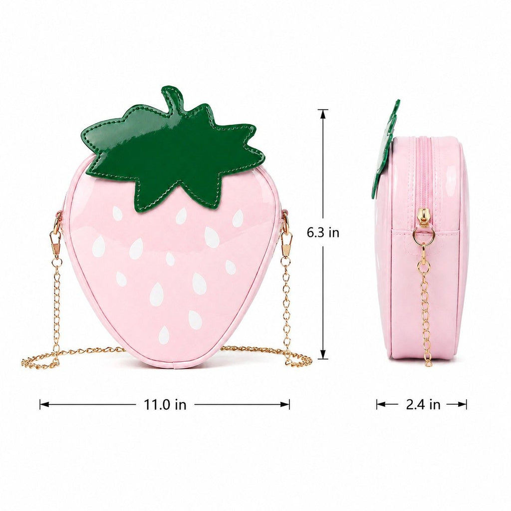 Strawberry Shaped Crossbody Bag with Chain Strap and Zip Closure