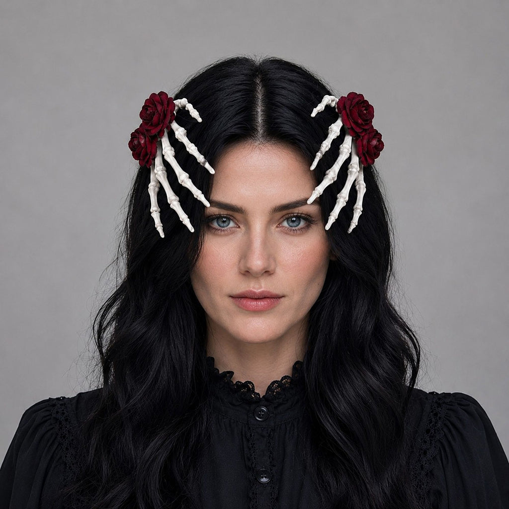 Halloween Skeleton Hand Rose Hair Clips 2pc