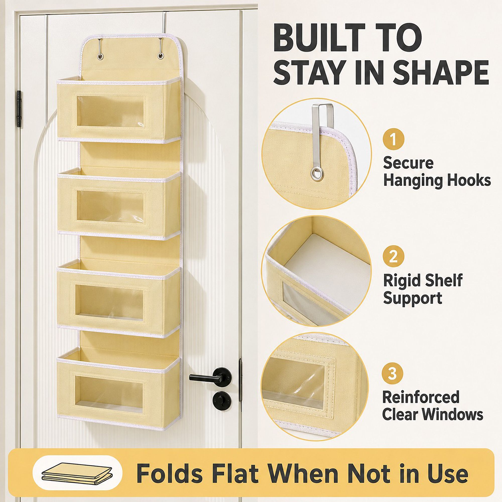 4 Tier Hanging Storage Organizer with Clear Window Pockets for Door Wall or Closet