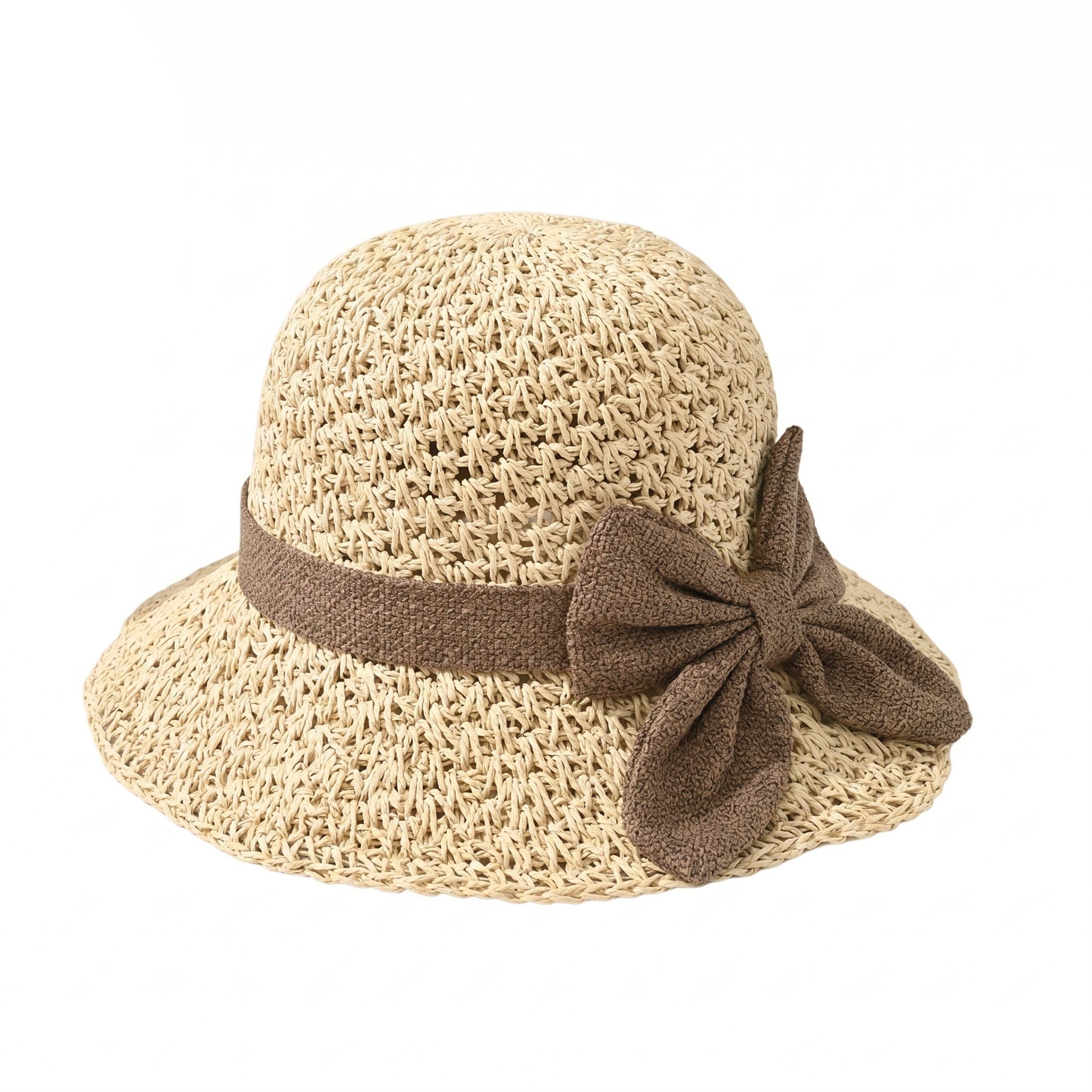 Straw Sun Hat Wide Brim Bowknot Summer Beach Bucket Hat Lightweight