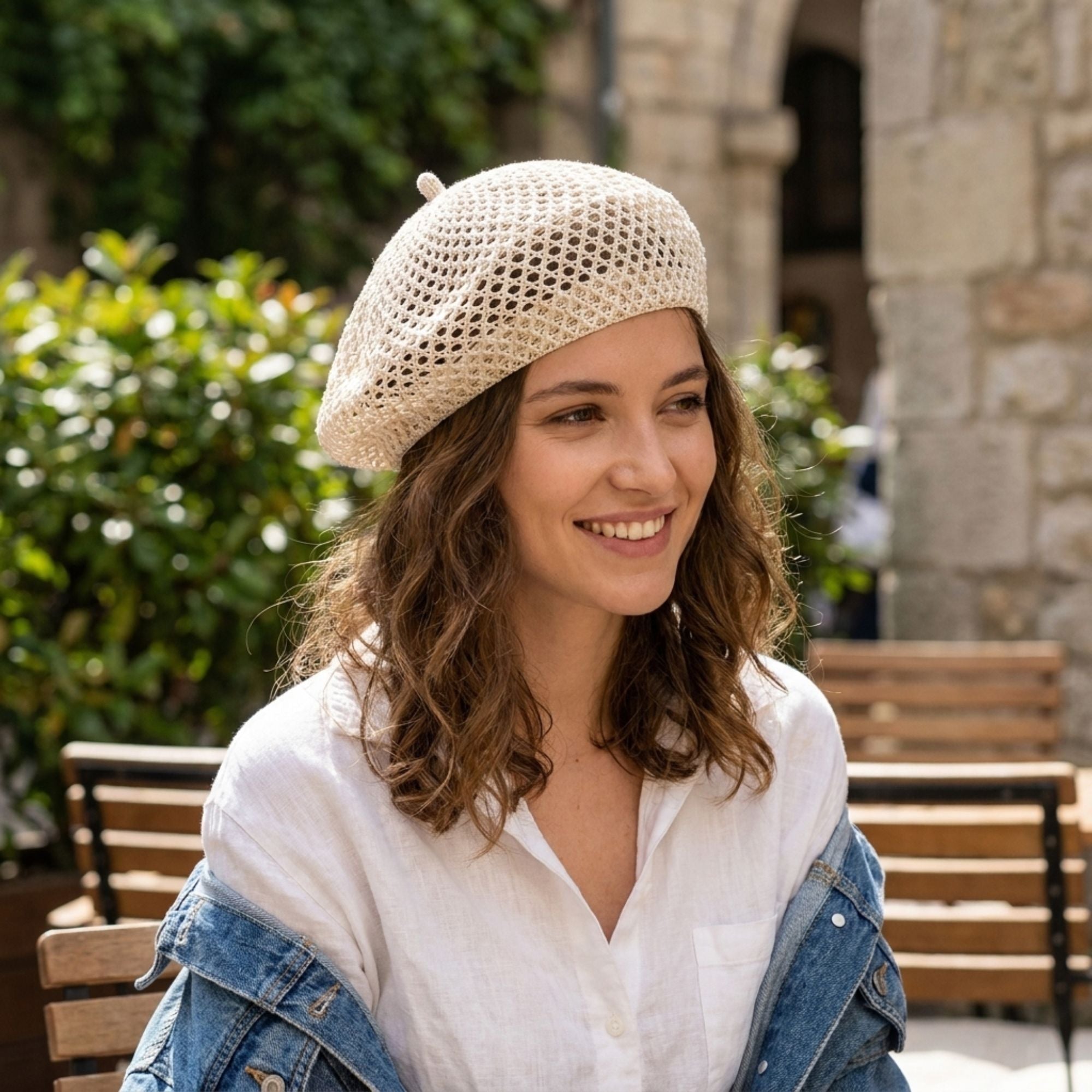 Open Knit Beret Hat with Soft Slouchy Shape