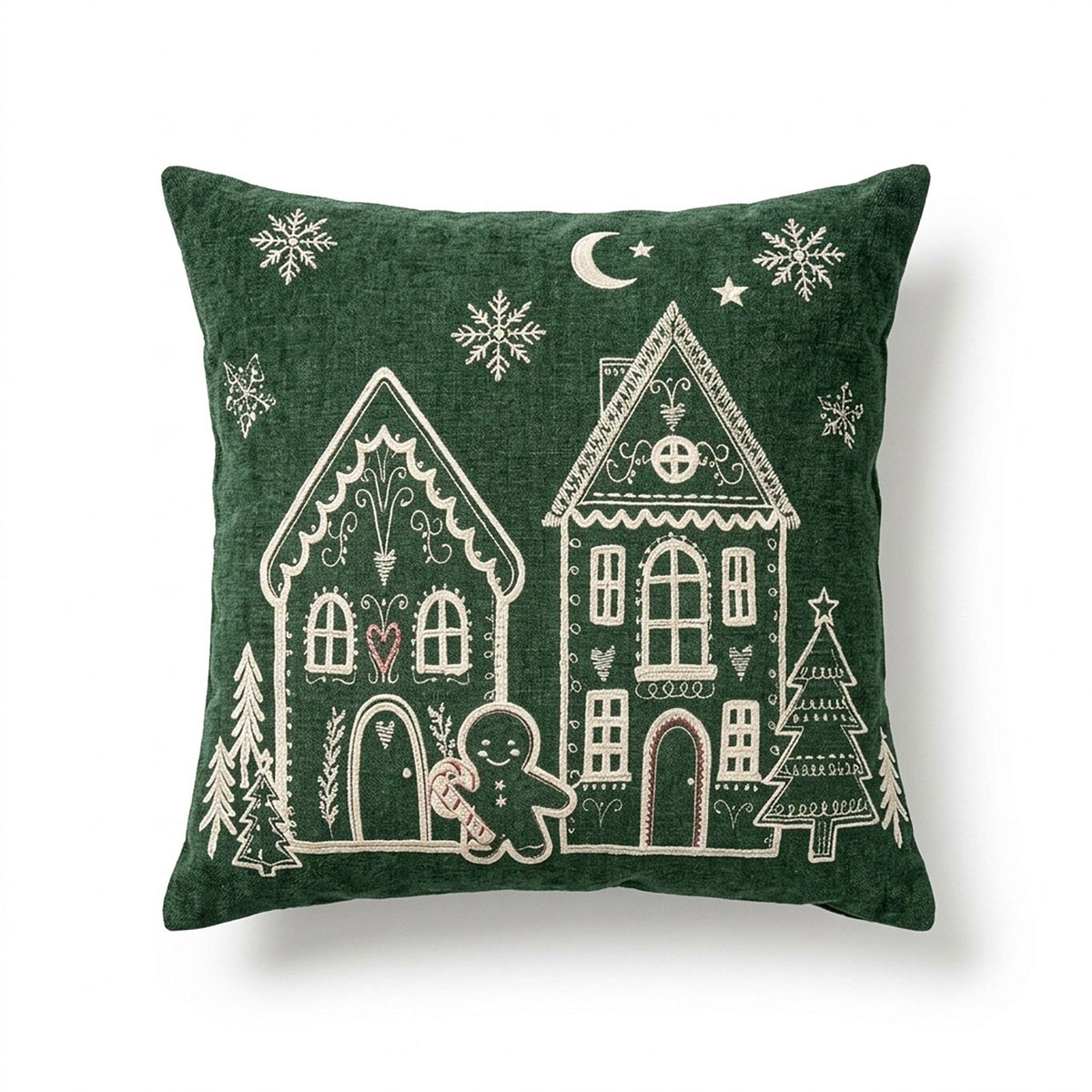 Embroidered Gingerbread House Decorative Throw Pillow Cover for Holiday Decor 17.7 x 17.7in