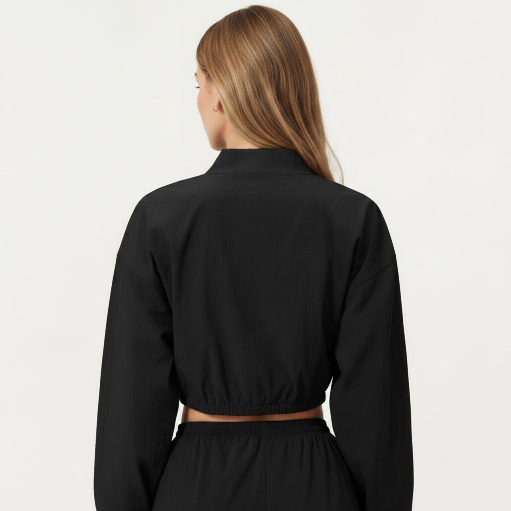 Anna-Kaci Active Women's Cropped Zip Front Jacket with Elastic Hem and Long Sleeves