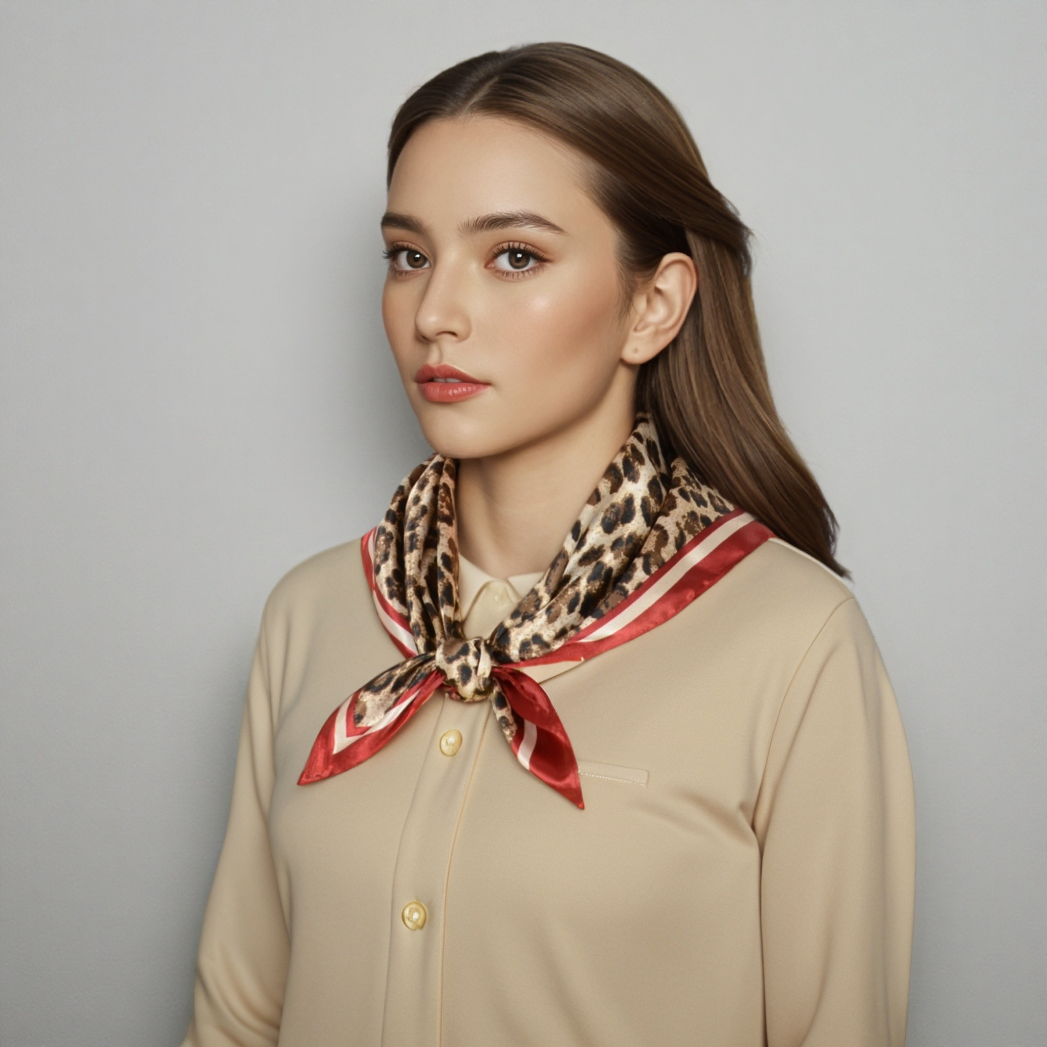 Anna-Kaci Women's Leopard Print Square Scarf with Contrast Border Satin Feel Lightweight Neck Accessory