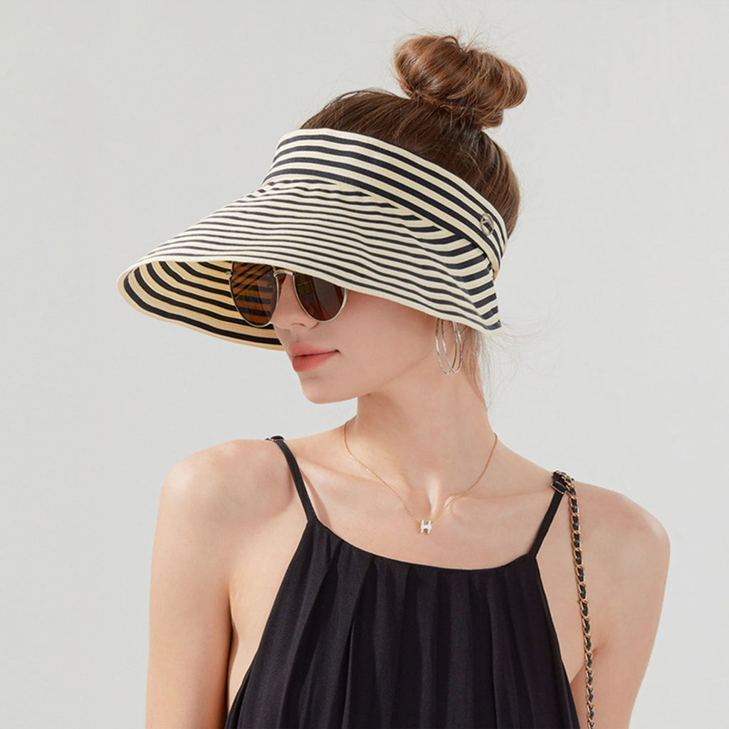 Anna-Kaci Striped Wide Brim Sun Visor Hat Lightweight Foldable Design for Outdoor Travel Beach Hiking Sports Vacations