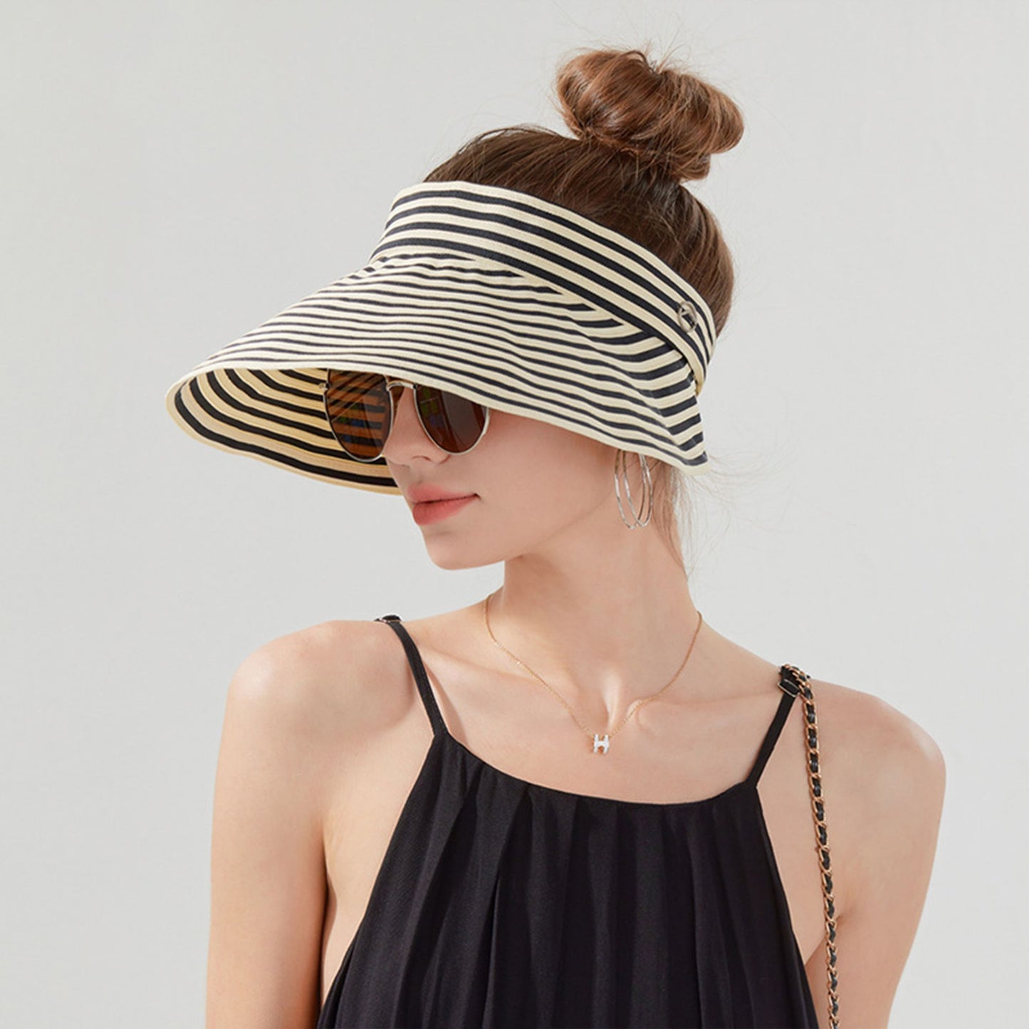 Anna-Kaci Striped Wide Brim Sun Visor Hat Lightweight Foldable Design for Outdoor Travel Beach Hiking Sports Vacations