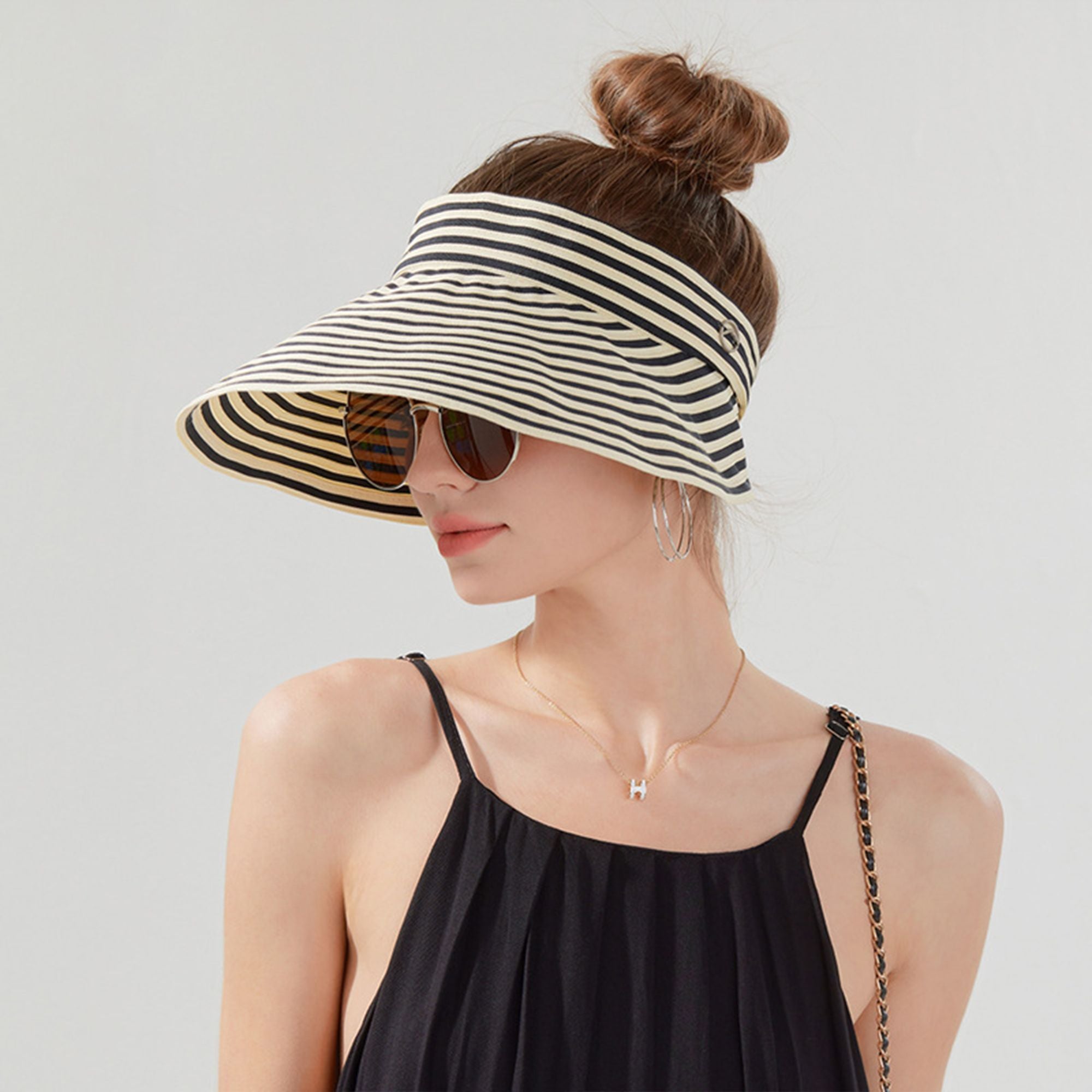 Anna-Kaci Striped Wide Brim Sun Visor Hat Lightweight Foldable Design for Outdoor Travel Beach Hiking Sports Vacations
