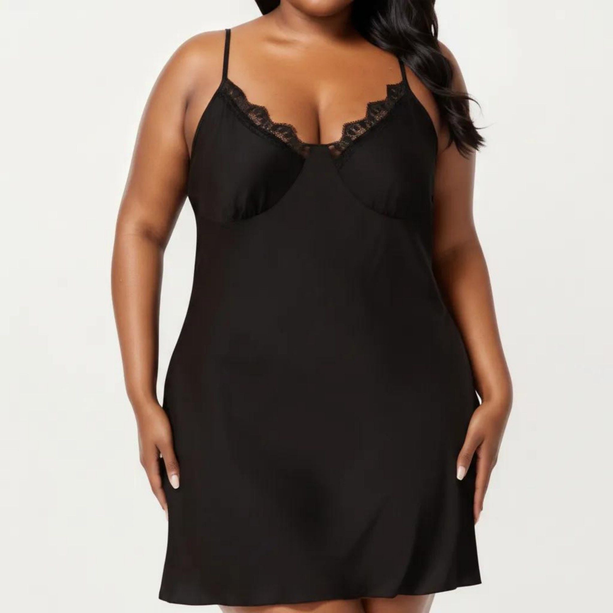 Anna-Kaci Lounge Women's Plus Size Lace Trim Slip Nightgown Adjustable Spaghetti Straps Soft Flowy Sleep Dress Short Chemise