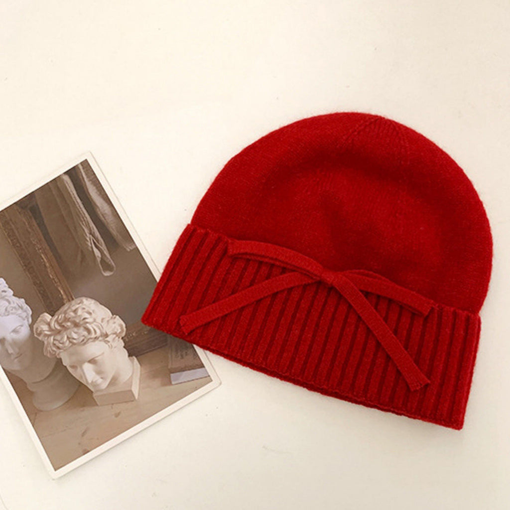 Anna-Kaci Women's Soft Knit Cuffed Beanie Hat with Ribbed Foldover Hem and Delicate Bow Detail