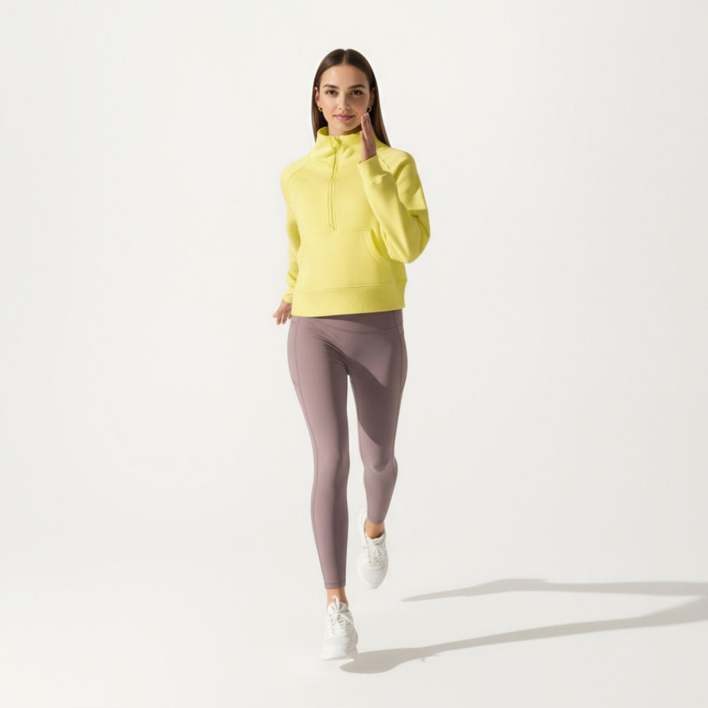 Anna-Kaci Active Women's Long Sleeve Half Zip Pullover Sweatshirt with High Collar and Kangaroo Pocket Design