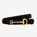 Suede Leather Skinny Belt with Equestrian Gold Tone Buckle 39.4in