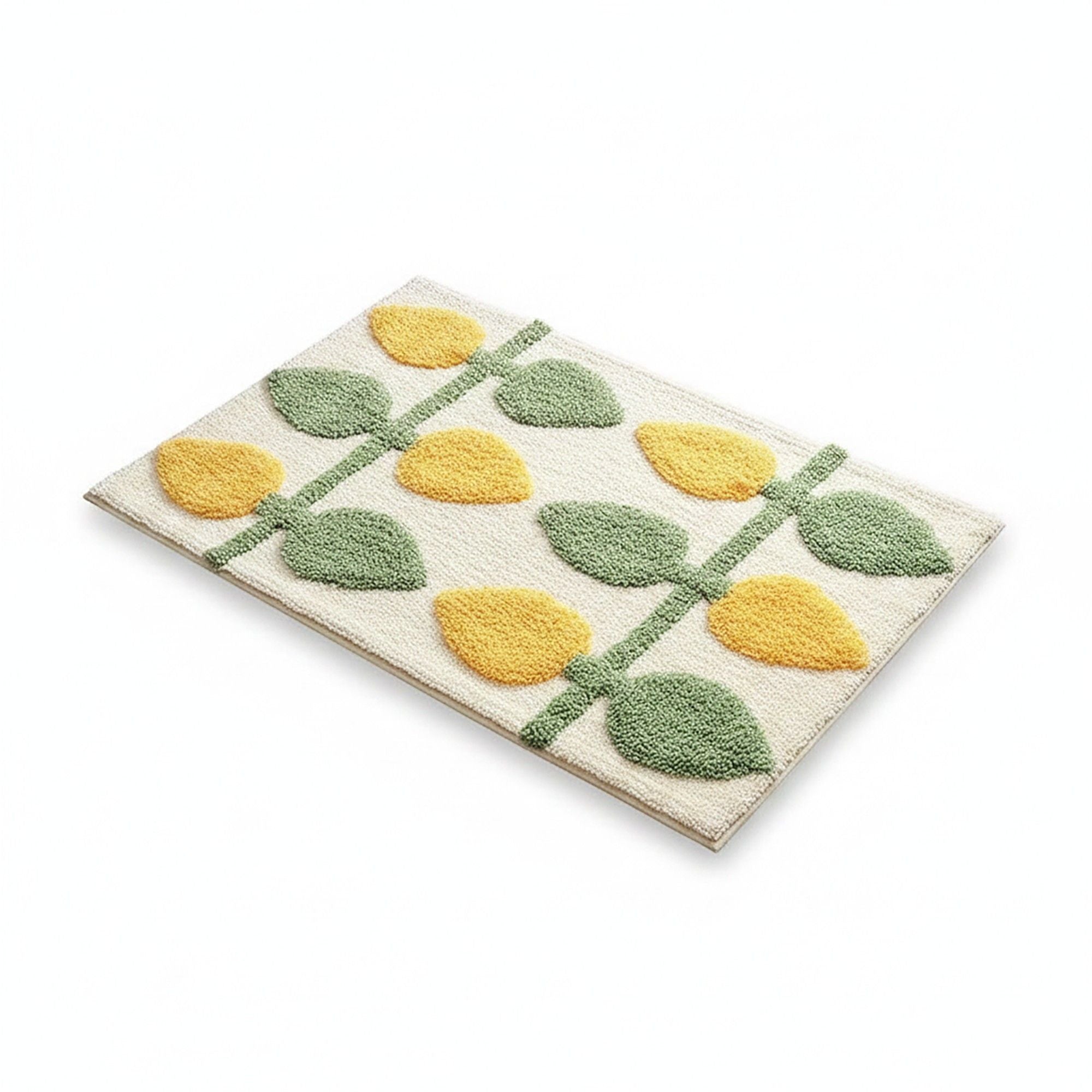 Tufted Floor Mat with Floral Daisy Pattern Non Slip Backing Soft Plush Decorative Scalloped Edge Rug