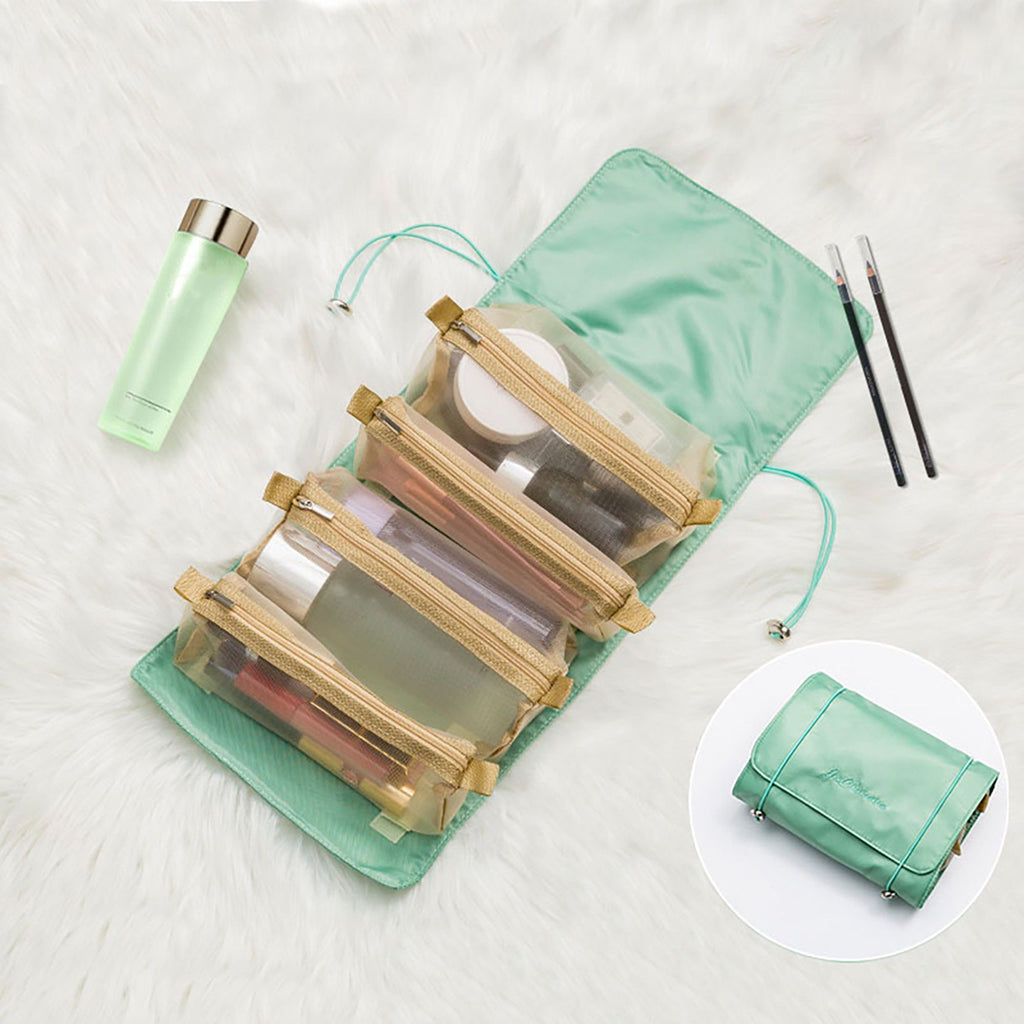 Hanging Travel Toiletry Bag with Clear Zipper Compartments and Roll-Up Organizer Design