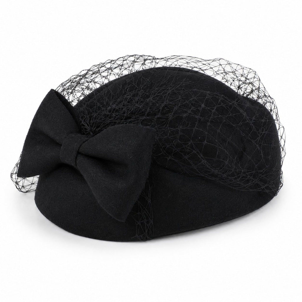 Bow Pillbox Fascinator Hat with Birdcage Veil
