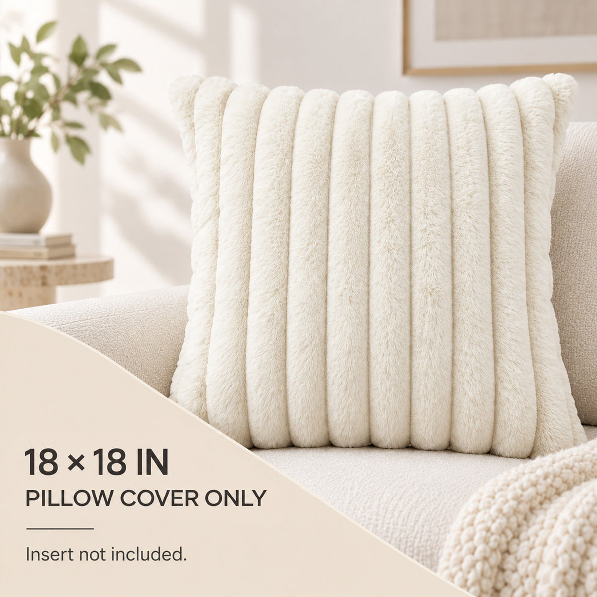 Double Sided Plush Corduroy Throw Pillow Cover 18 x 18 Inch Wide Stripe Texture