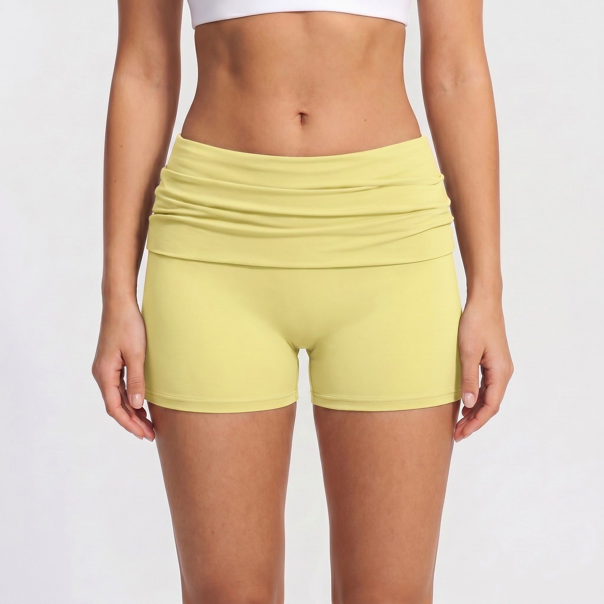 Fold Over Ruched Waistband Yoga Shorts Butt Lifting Workout Shorts