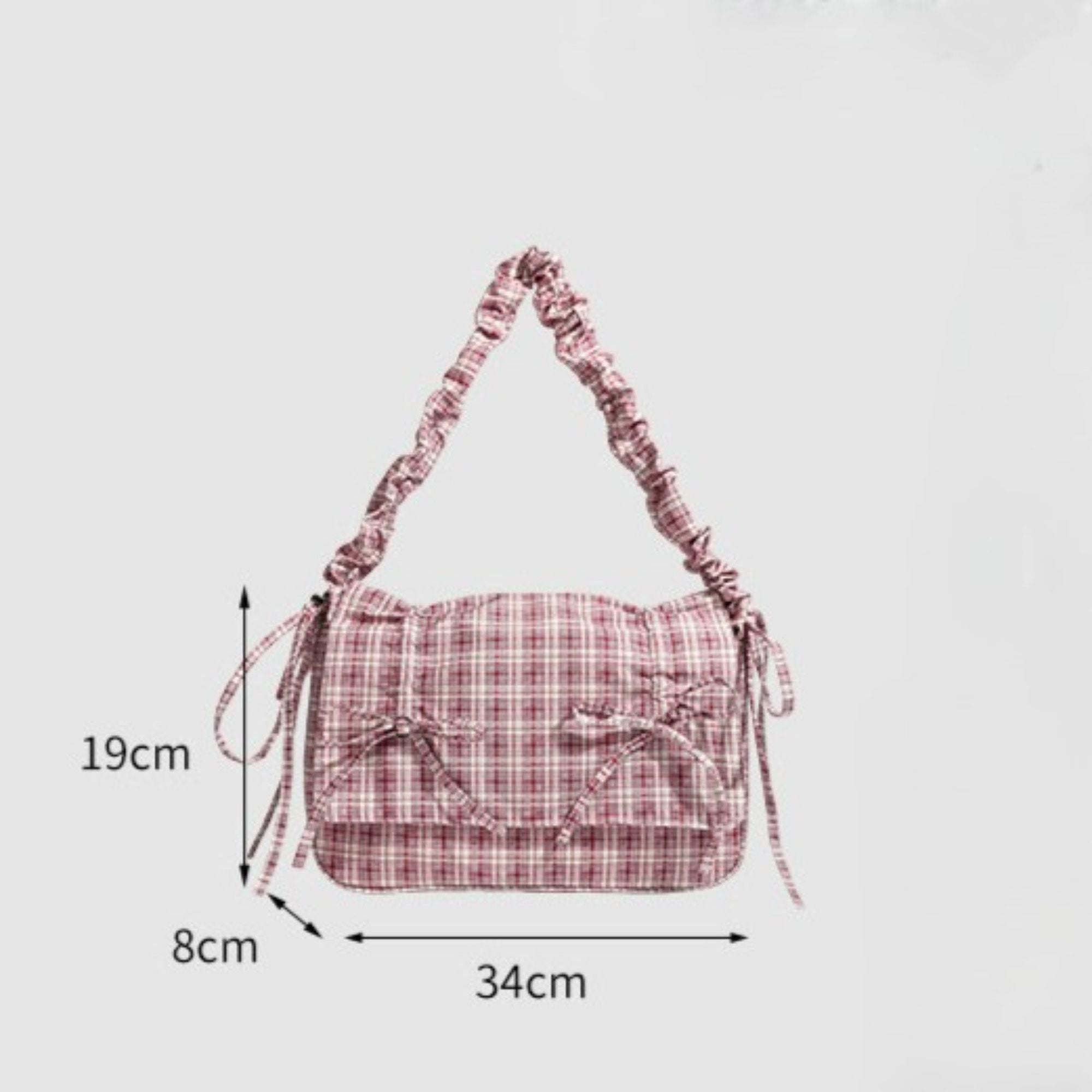 Plaid Shoulder Bag with Ruched Strap and Bow Detail