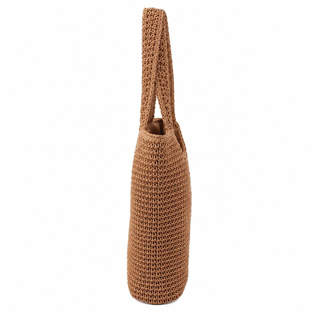 Woven Crochet Tote Bag with Shoulder Straps Lightweight Knit Tote with Zipper Pocket