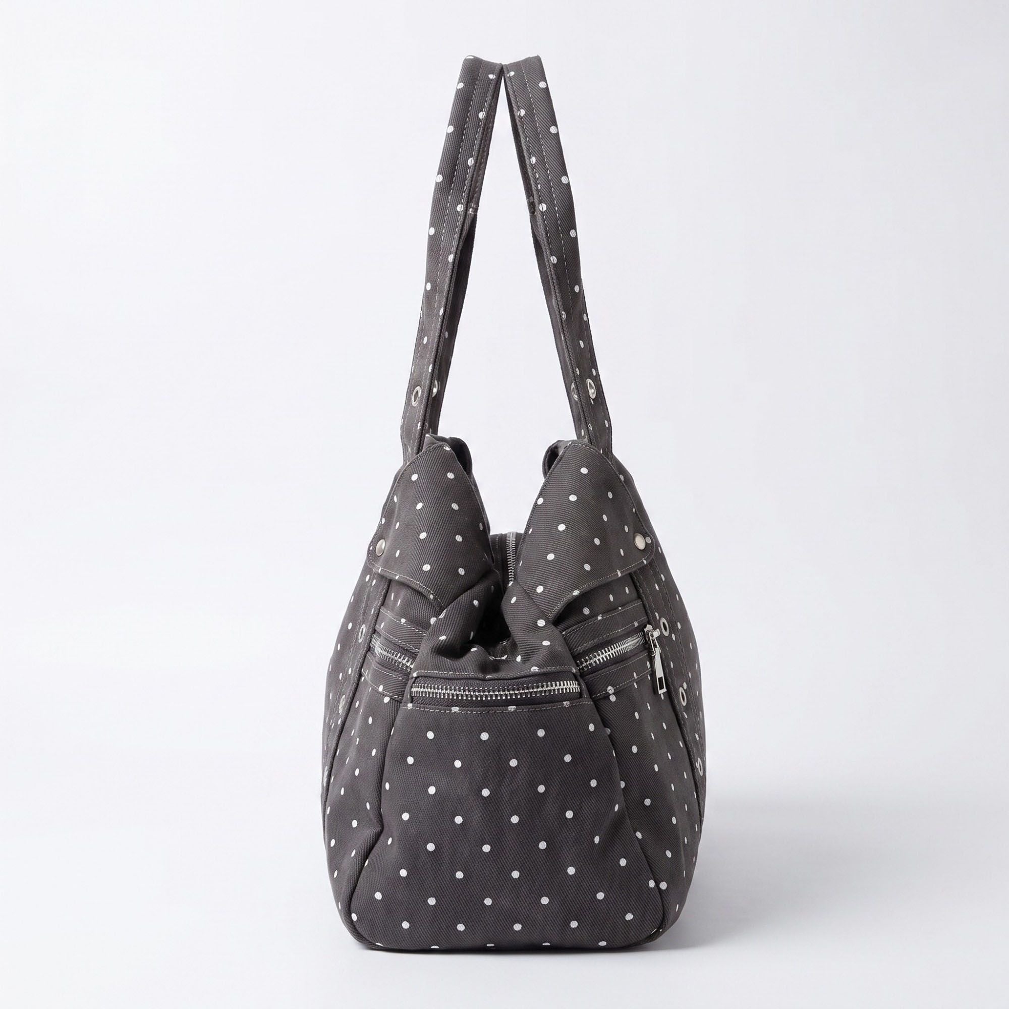 Polka Dot Multi-Pocket Shoulder Bag with Zip Closure