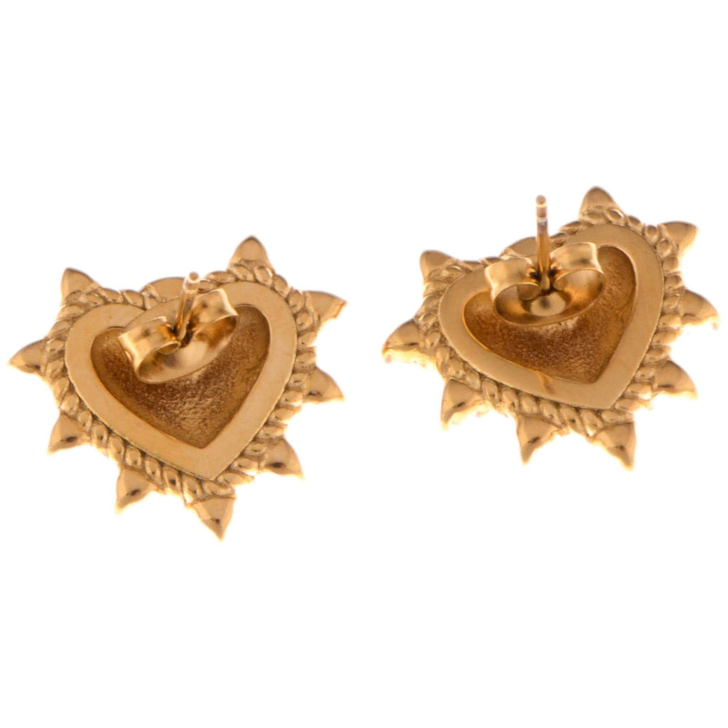 Gold Tone Heart Stud Fashion Earrings with Rhinestone Accents