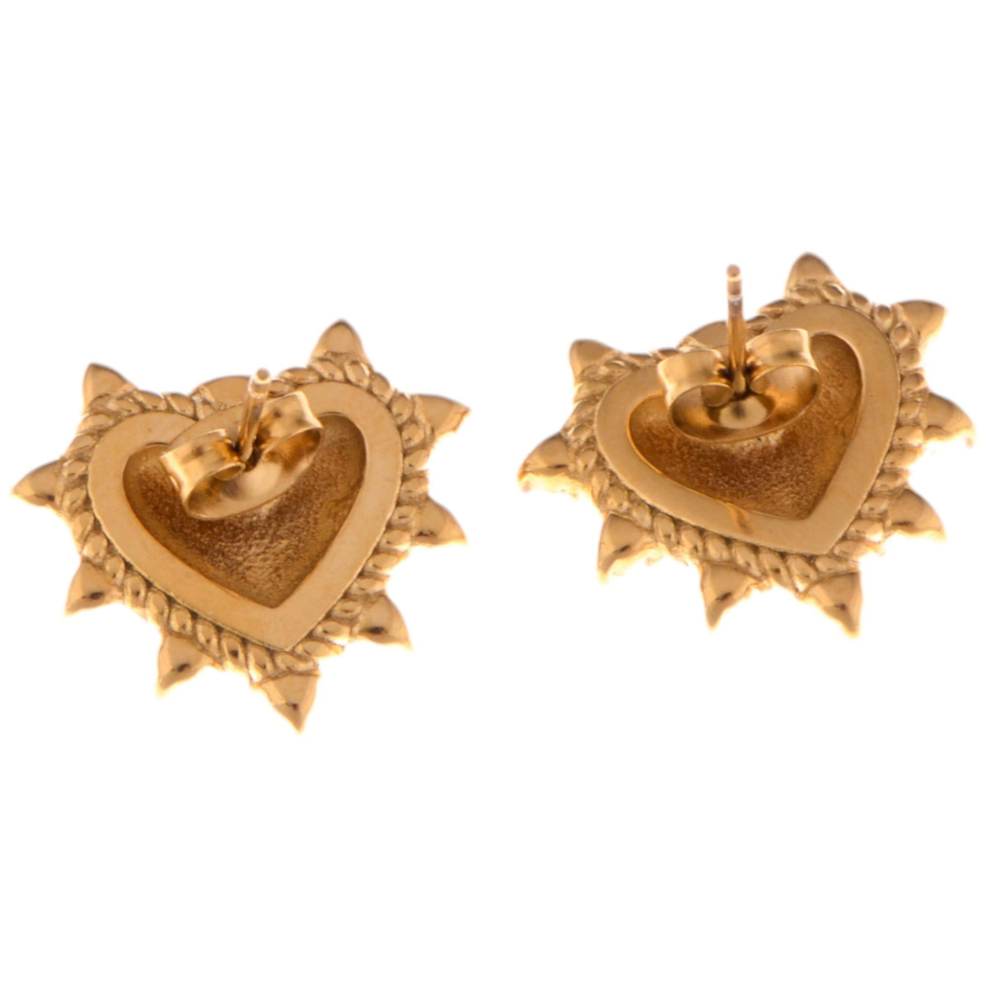 Gold Tone Heart Stud Fashion Earrings with Rhinestone Accents