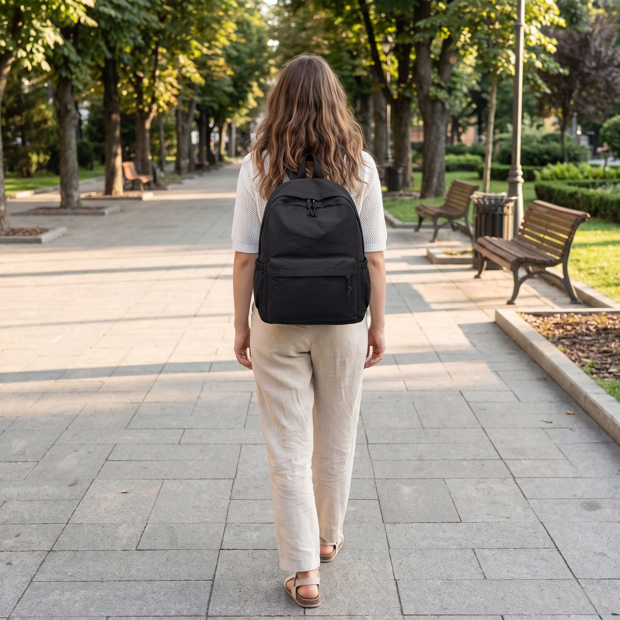 Lightweight Crinkle Multi-Pocket Backpack with Padded Straps and Side Pockets