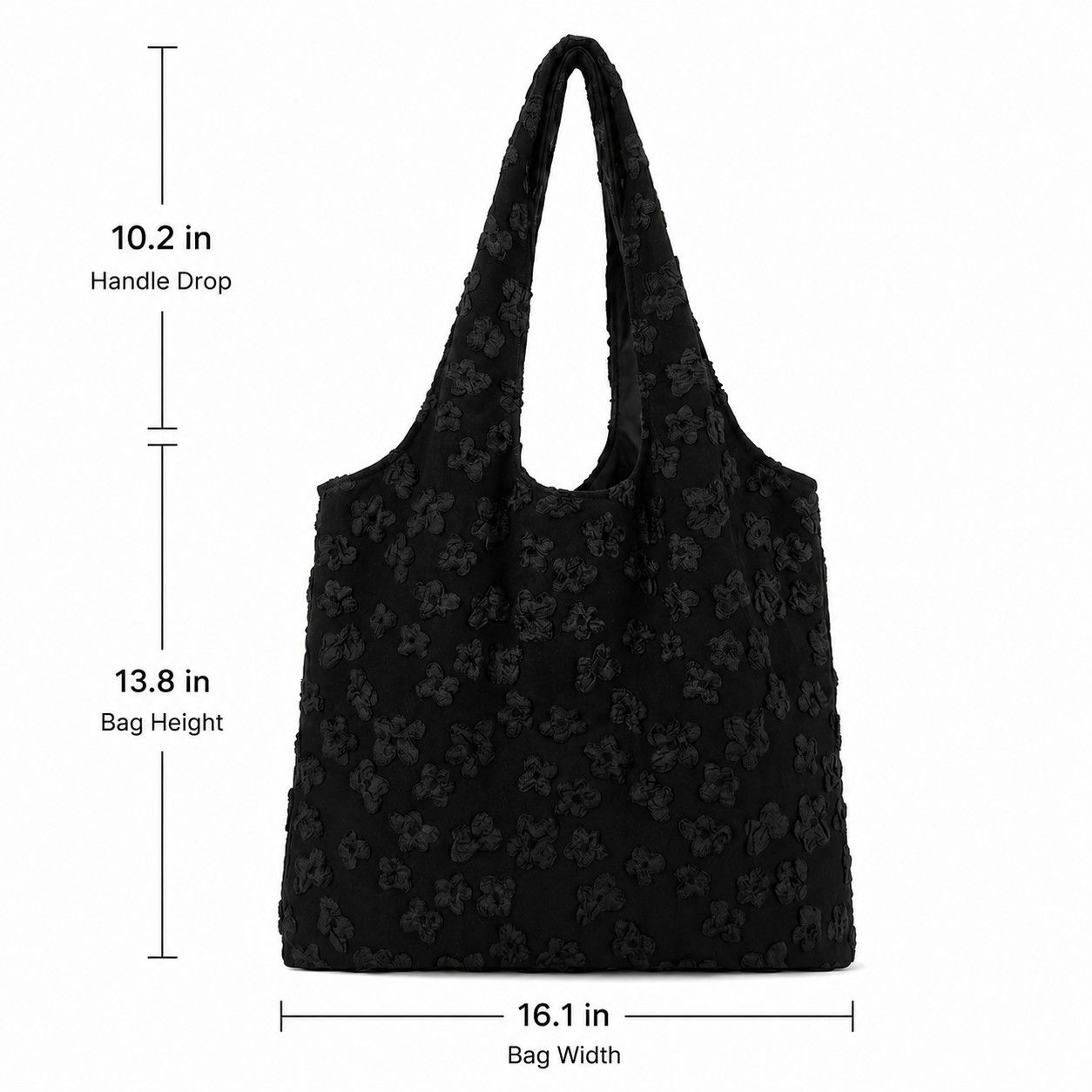 Floral Embroidered Shoulder Tote Bag Lightweight Foldable Everyday Bag for Women