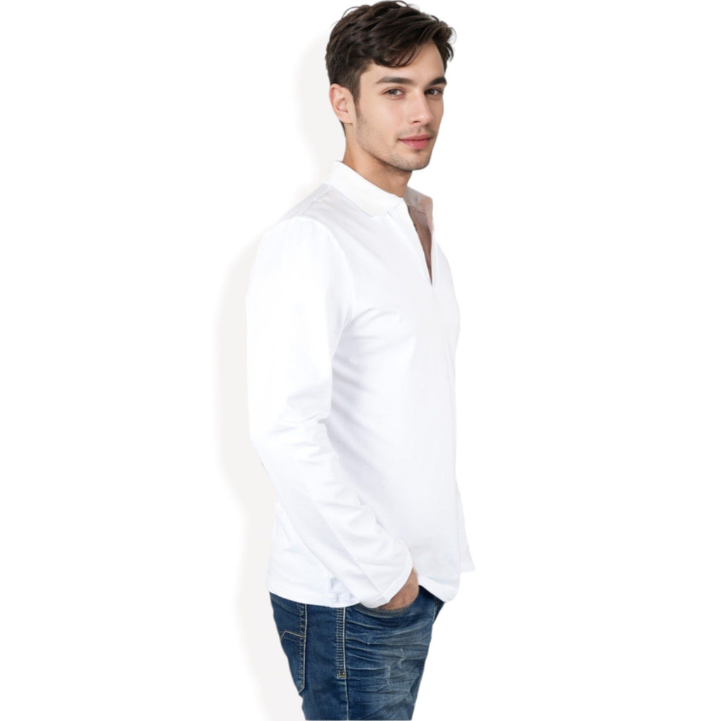 Anna-Kaci Men's Long Sleeve Polo Shirt with Spread Collar and Relaxed Fit