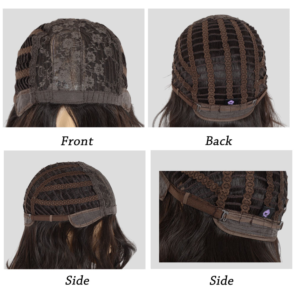 Natural Wavy Bob Wig with Curtain Bangs Synthetic Short Curly Bob
