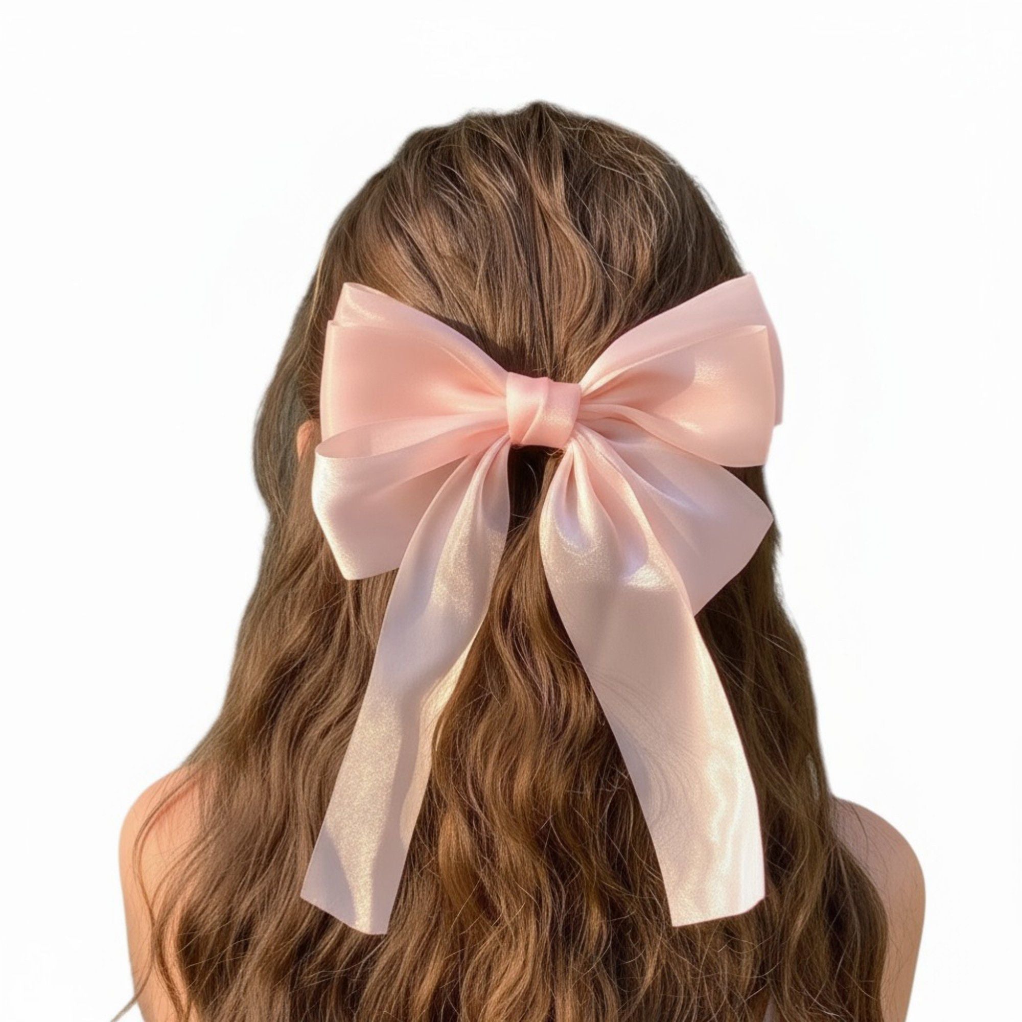 Oversized Satin Bow Hair Clip with Long Ribbon Tails and Glossy Finish