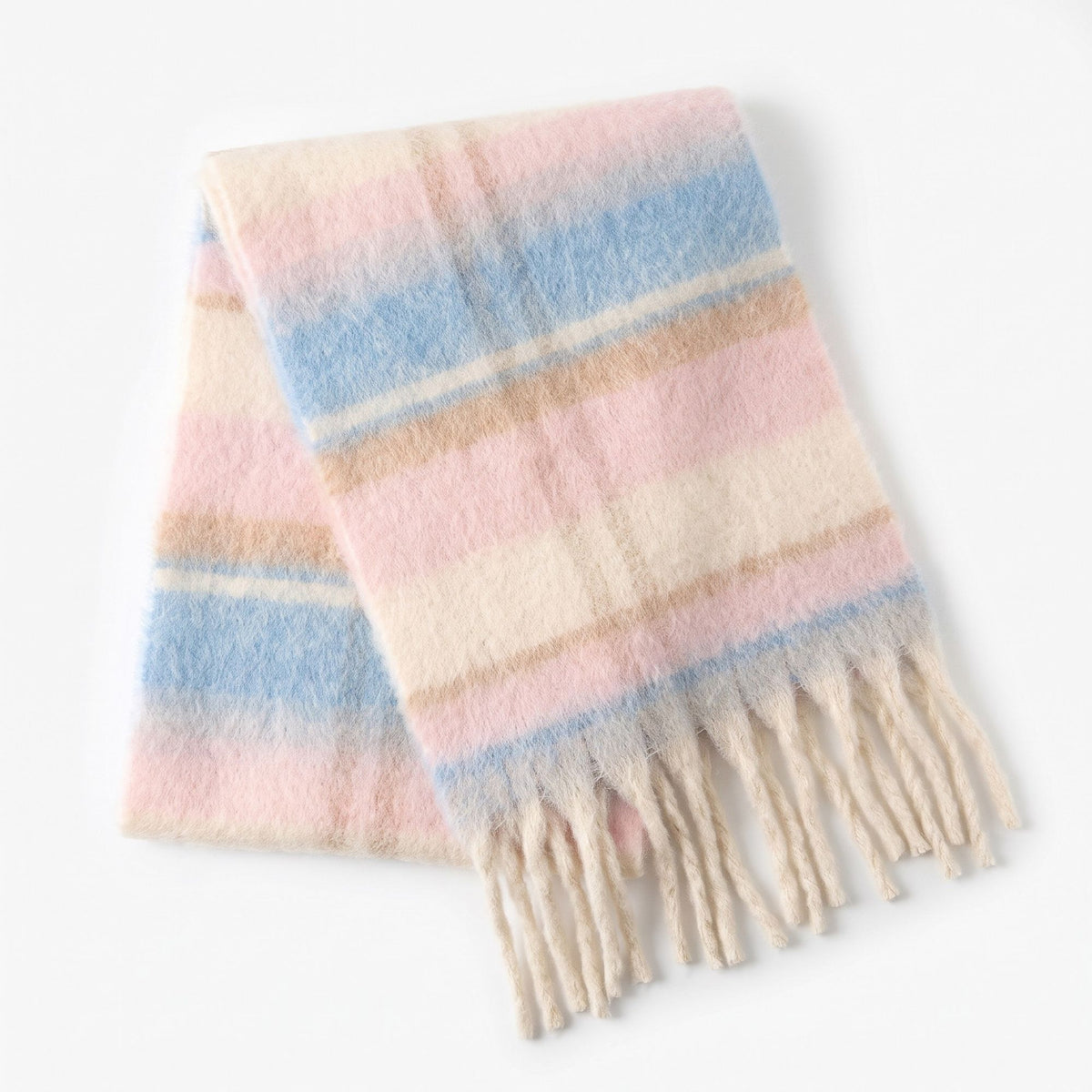 Oversized Plaid Scarf with Fringe Soft Brushed Winter Wrap