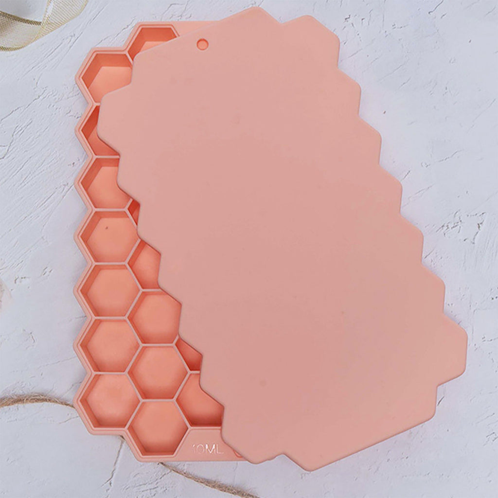 2-Piece Honeycomb Ice Cube Tray - 37-Grid Flexible Mold with Spill-Resistant Lid