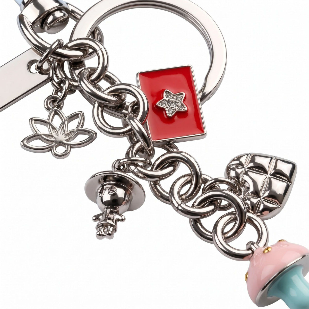Mushroom Bag Charm Keychain with Heart and Mixed Pendants