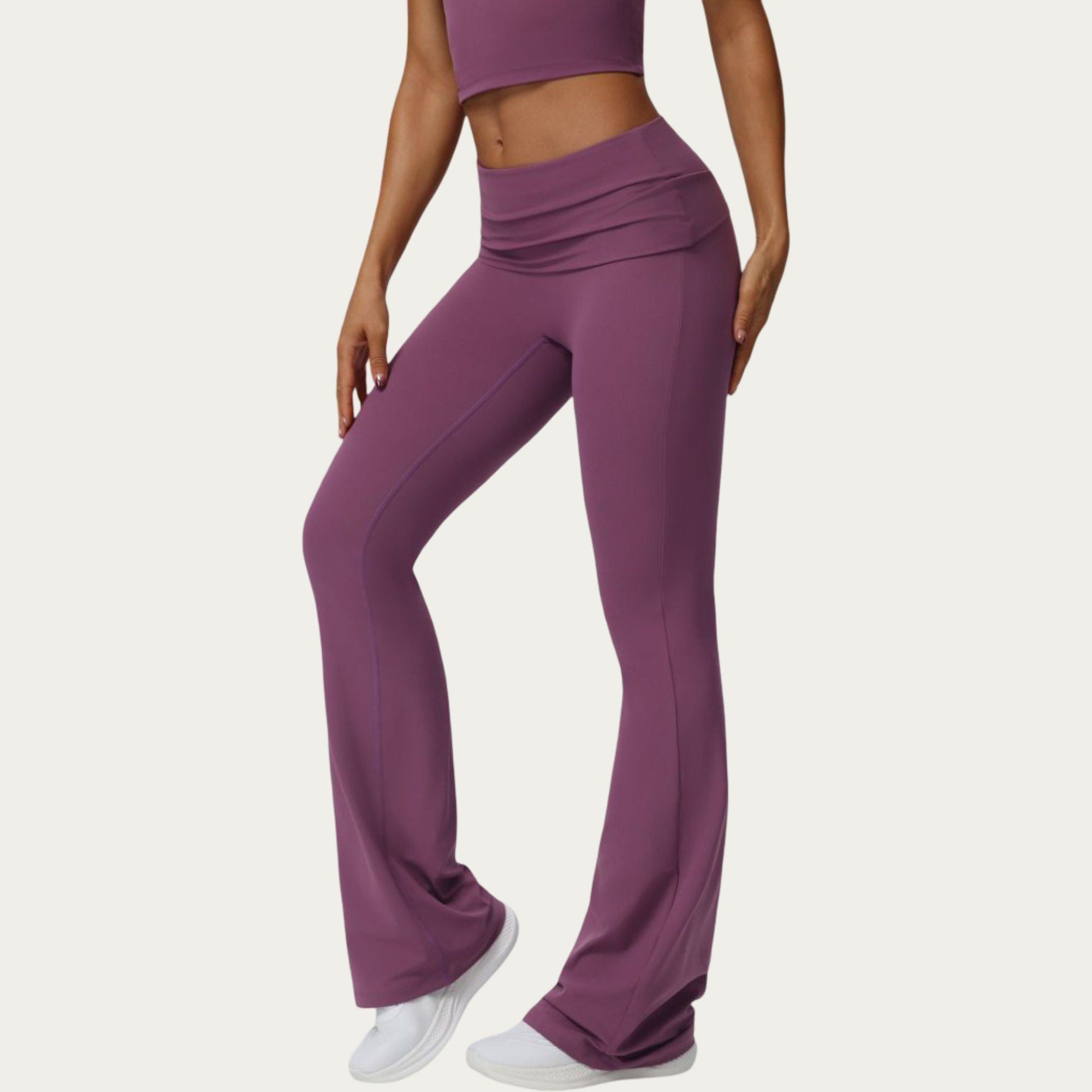 Anna-Kaci Active Women's Foldover Waist Flare Leggings with Smooth Stretch Knit Fabric